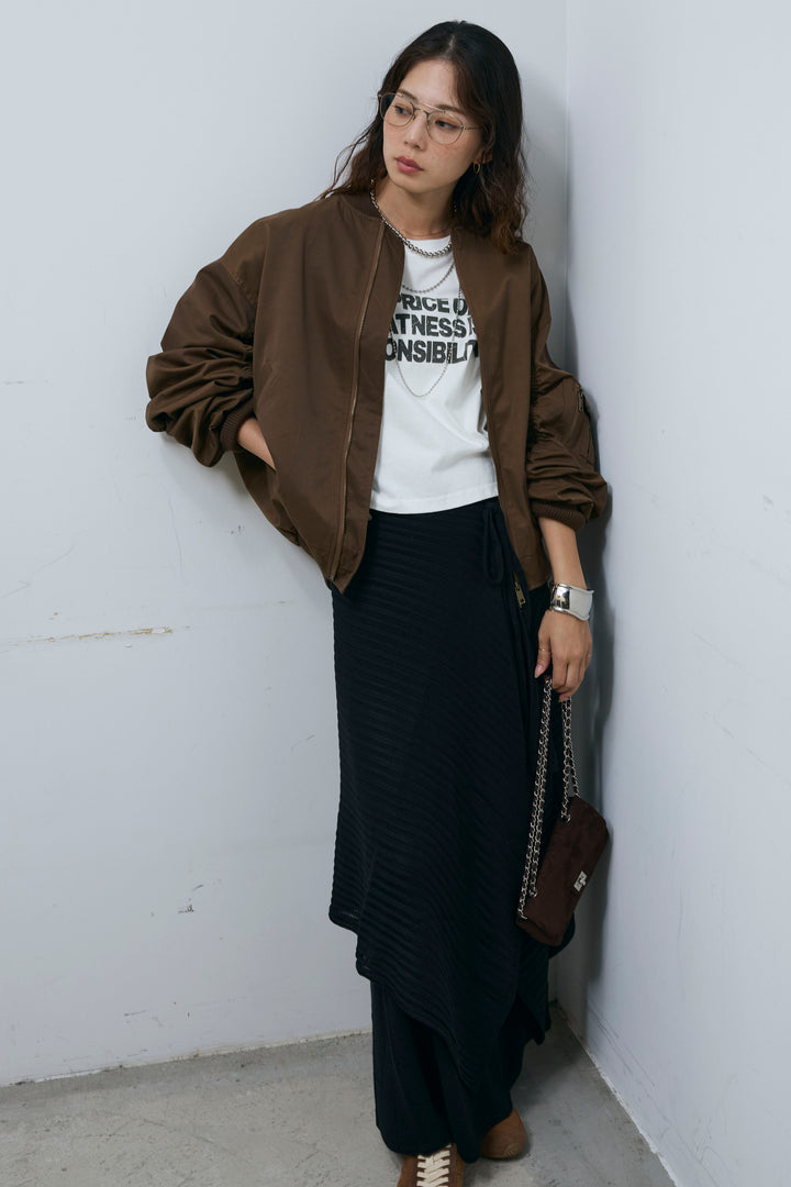 [予約/SET]袖ボリュームMA1+ライン編みニットラップ+ニットマキシスカート(3set)