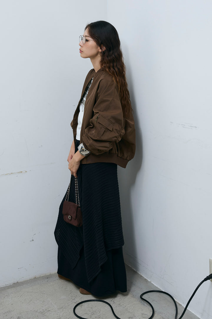 [予約/SET]袖ボリュームMA1+ピグメントロゴショート丈T+ニットマキシスカート(3set)