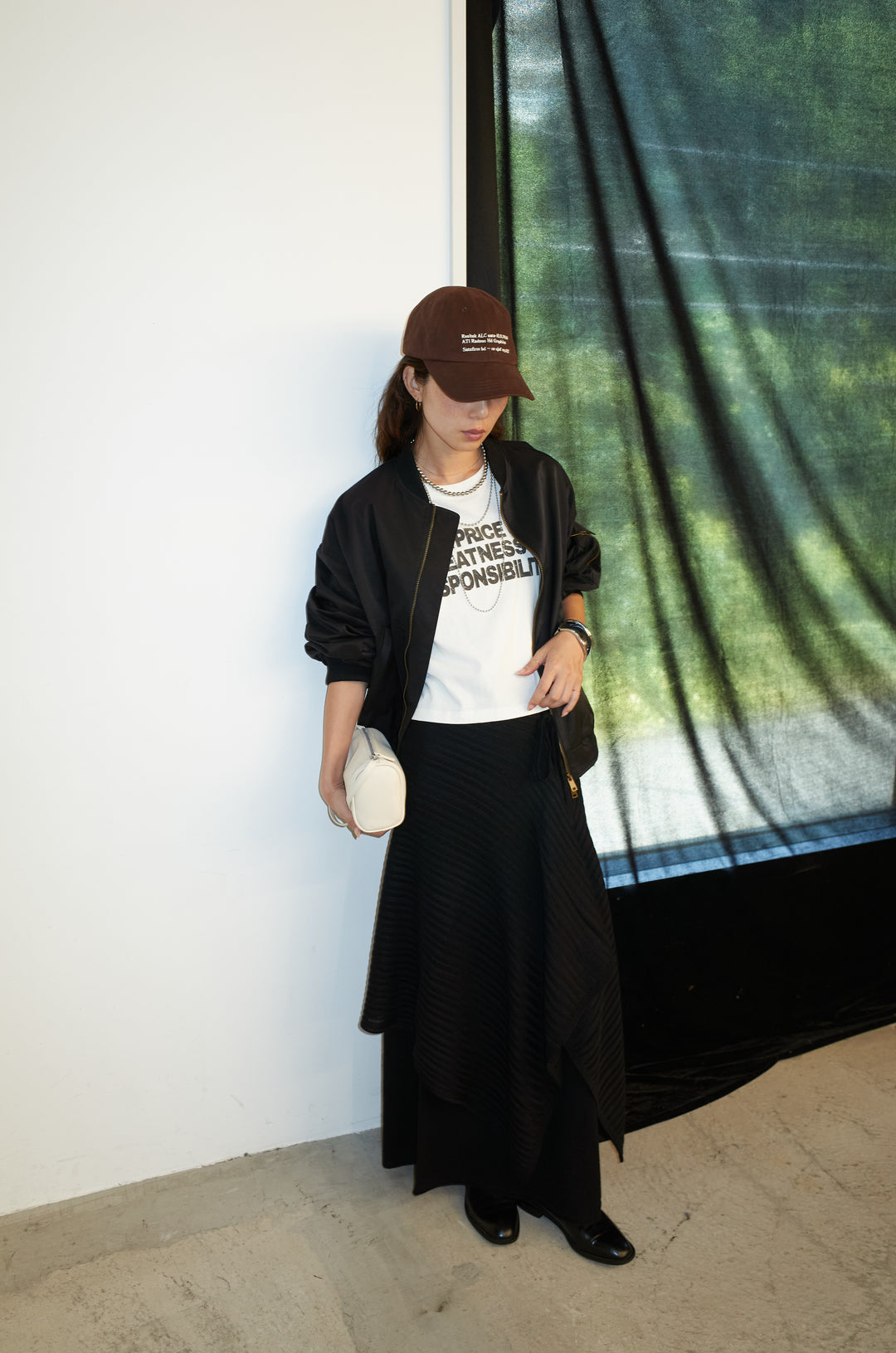 [予約/SET]袖ボリュームMA1+ライン編みニットラップ+ニットマキシスカート(3set)