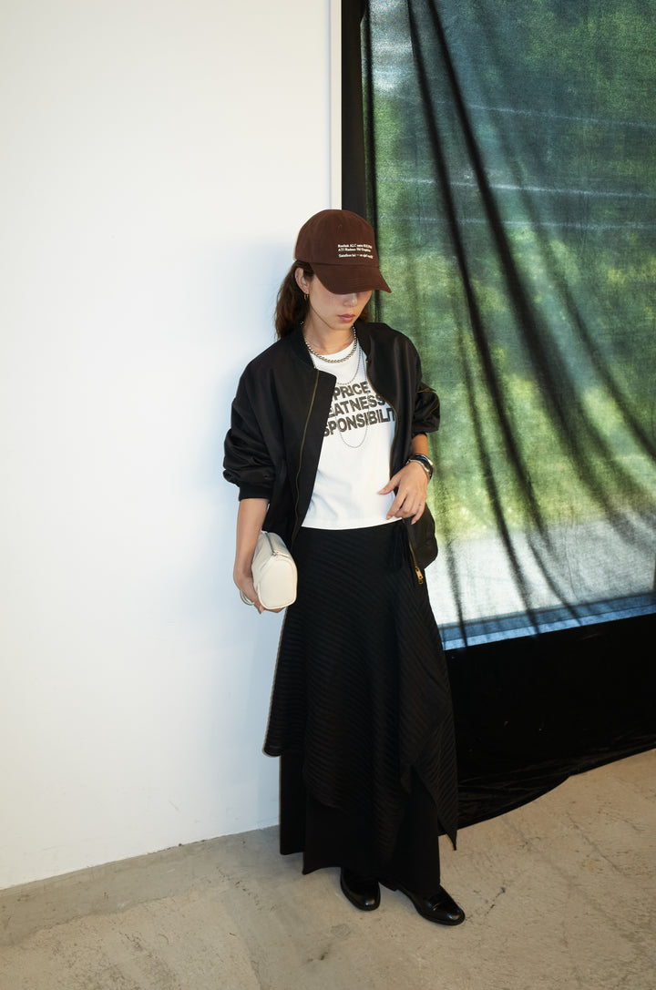 [予約/SET]袖ボリュームMA1+ライン編みニットラップ+ニットマキシスカート(3set)