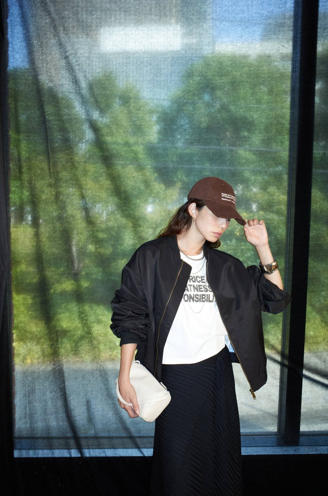 [予約/SET]袖ボリュームMA1+ピグメントロゴショート丈T+ニットマキシスカート(3set)