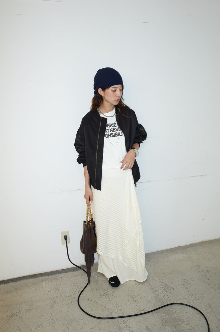 [予約/SET]袖ボリュームMA1+ピグメントロゴショート丈T+ニットマキシスカート(3set)