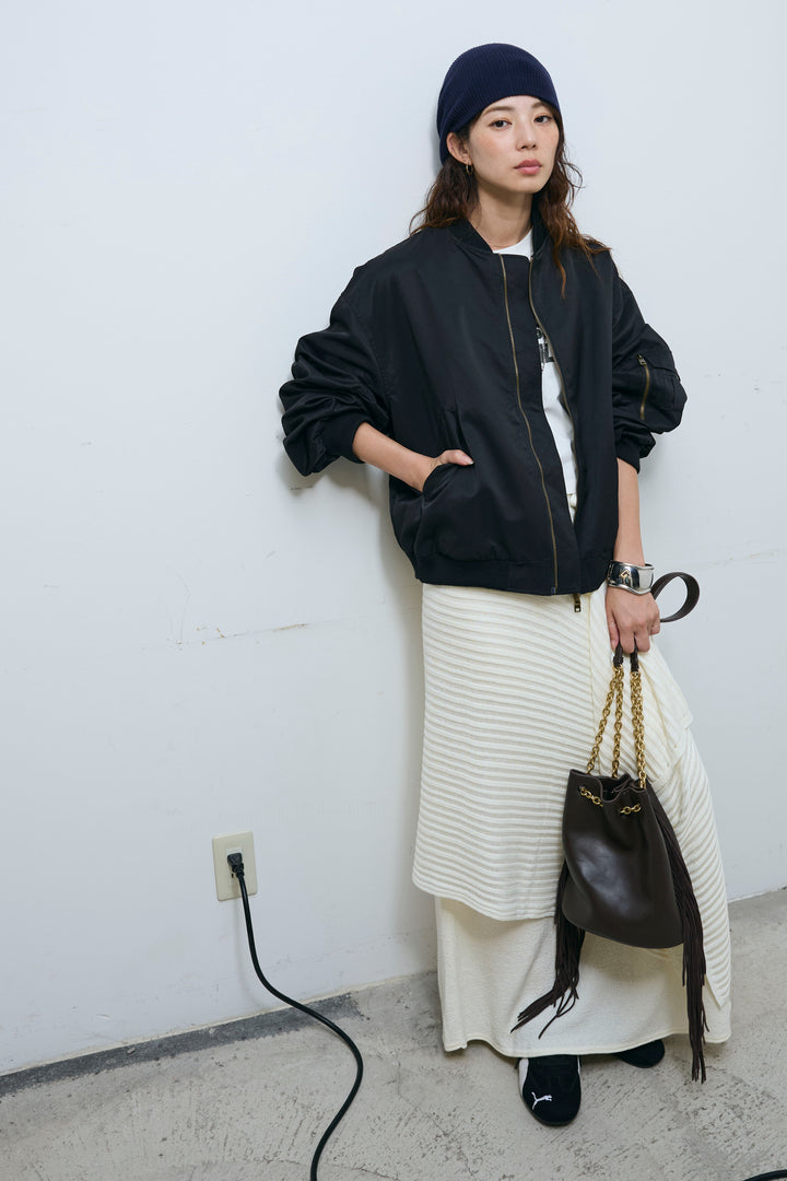 [予約/SET]袖ボリュームMA1+ピグメントロゴショート丈T+ニットマキシスカート(3set)