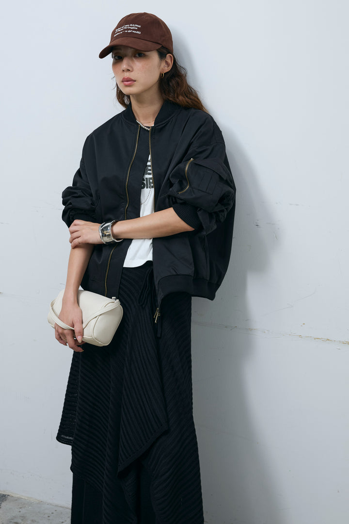 [予約/SET]袖ボリュームMA1+ライン編みニットラップ+ニットマキシスカート(3set)