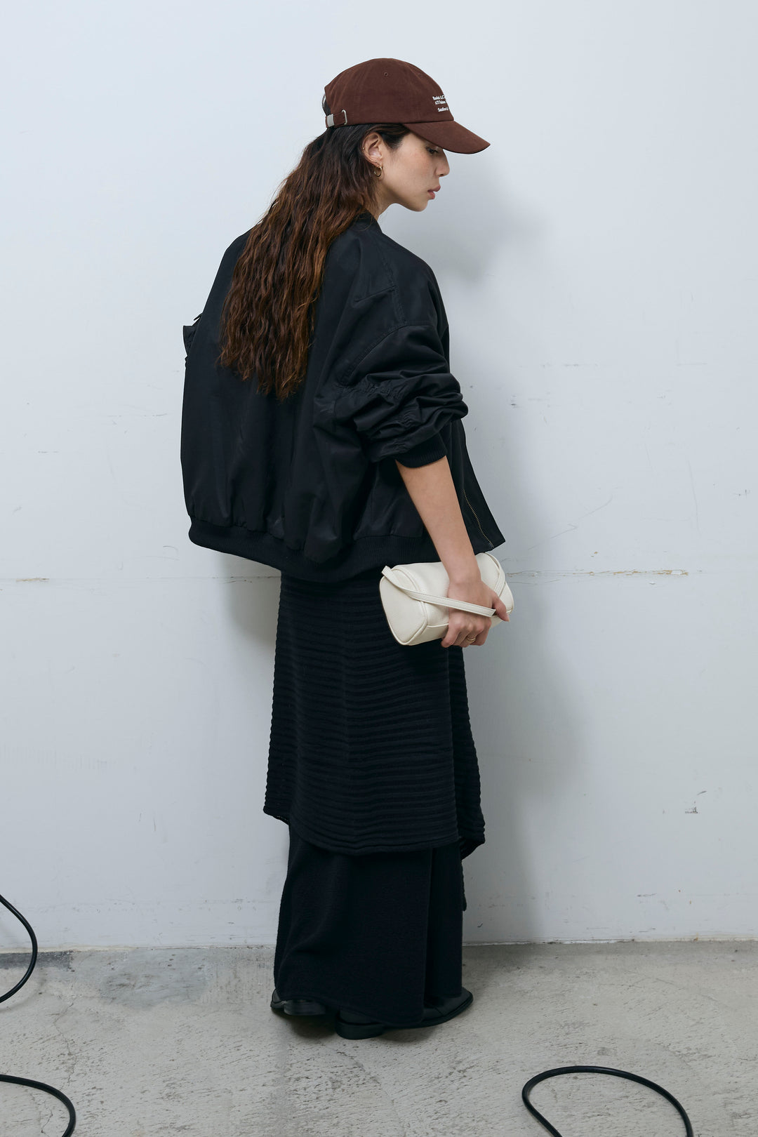 [予約/SET]袖ボリュームMA1+ライン編みニットラップ+ニットマキシスカート(3set)