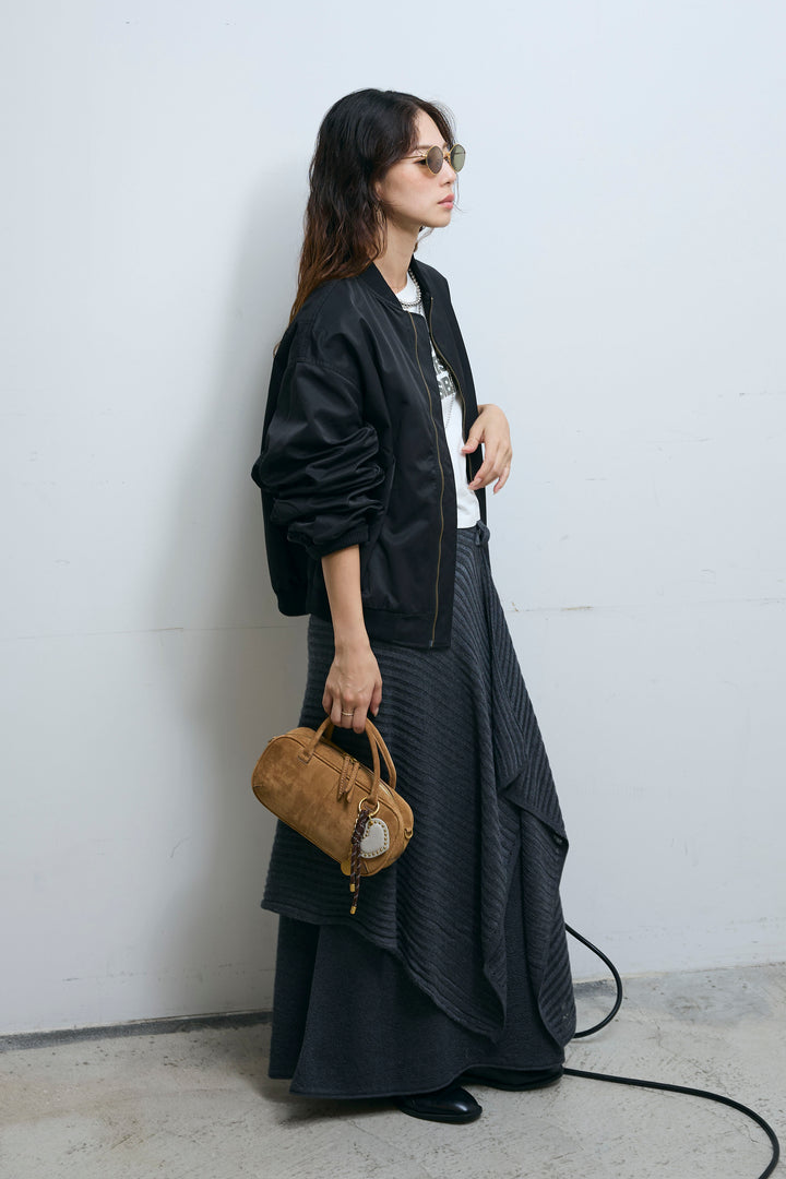 [予約/SET]袖ボリュームMA1+ライン編みニットラップ+ニットマキシスカート(3set)