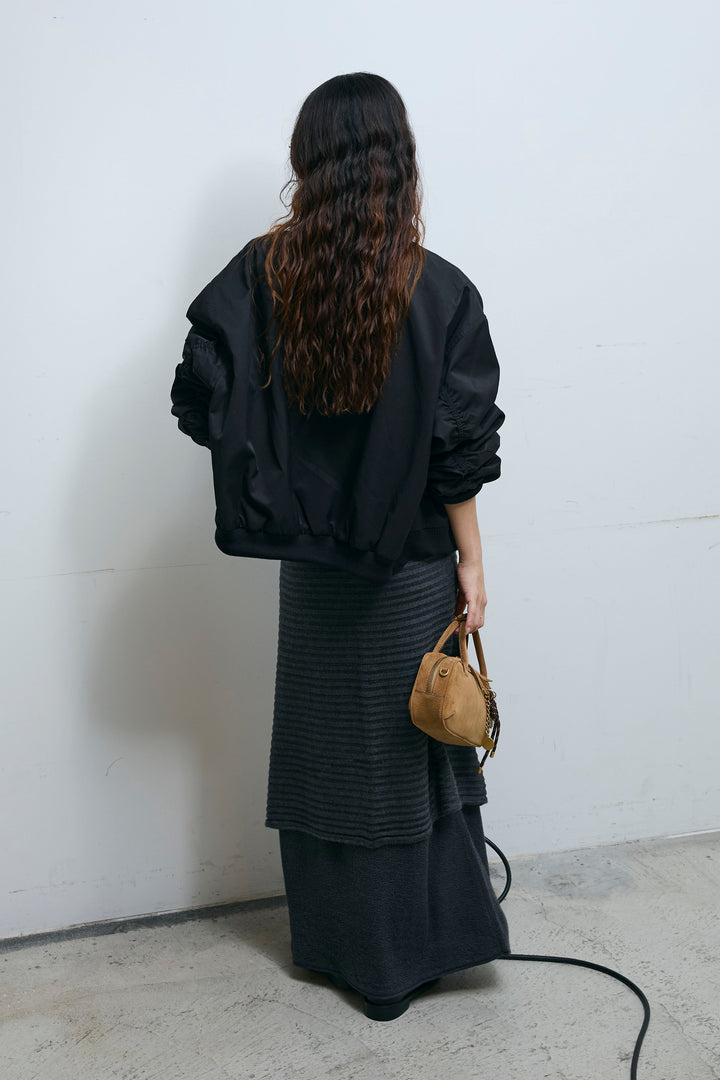 [予約/SET]袖ボリュームMA1+ライン編みニットラップ+ニットマキシスカート(3set)