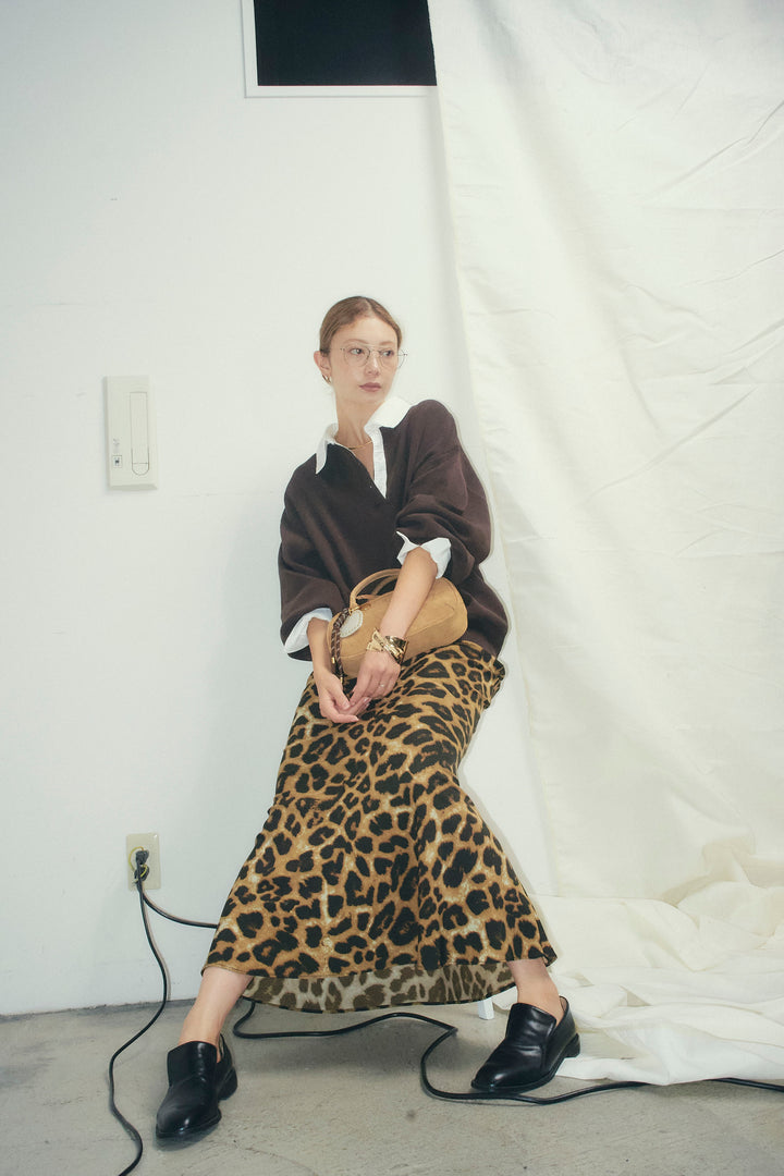 [予約/SET]プレッピーコントラストニット+レオパードナロースカート(2set)