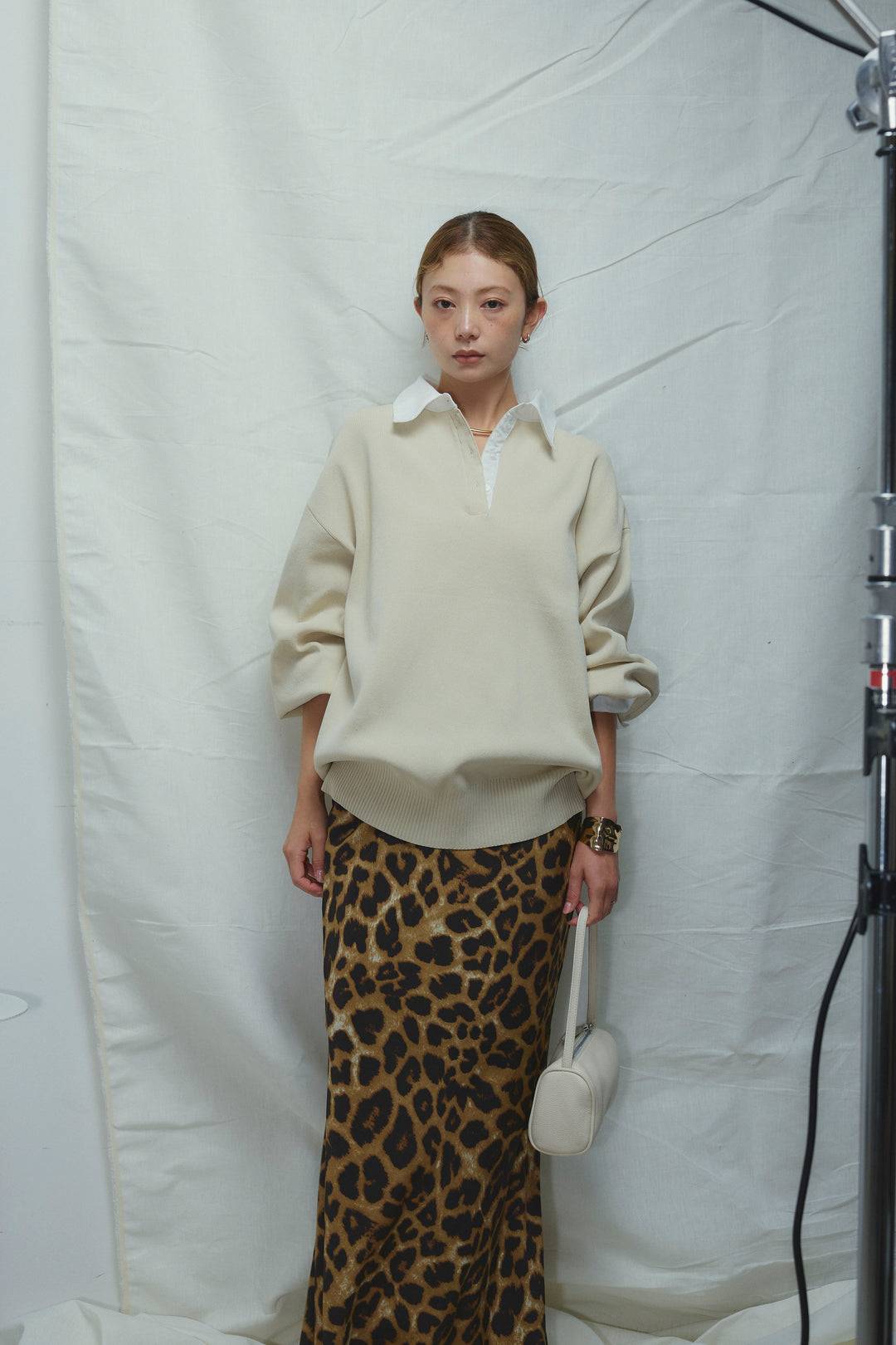 [予約/SET]プレッピーコントラストニット+レオパードナロースカート(2set)