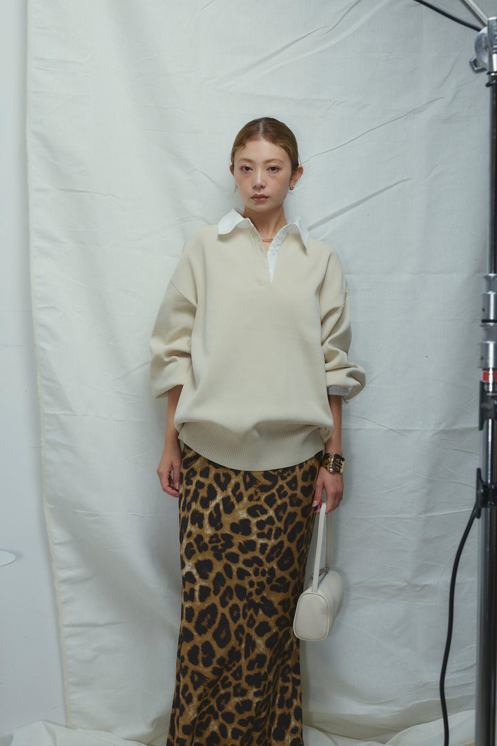 [予約/SET]プレッピーコントラストニット+レオパードナロースカート(2set)