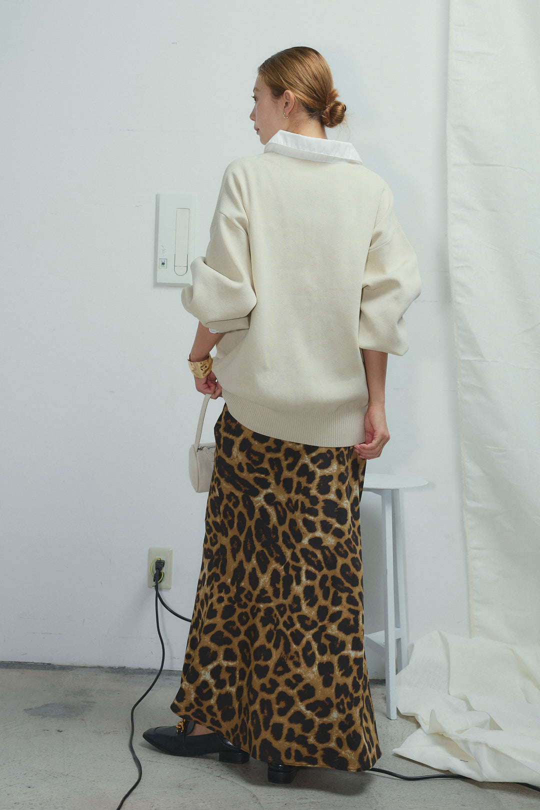 [予約/SET]プレッピーコントラストニット+レオパードナロースカート(2set)