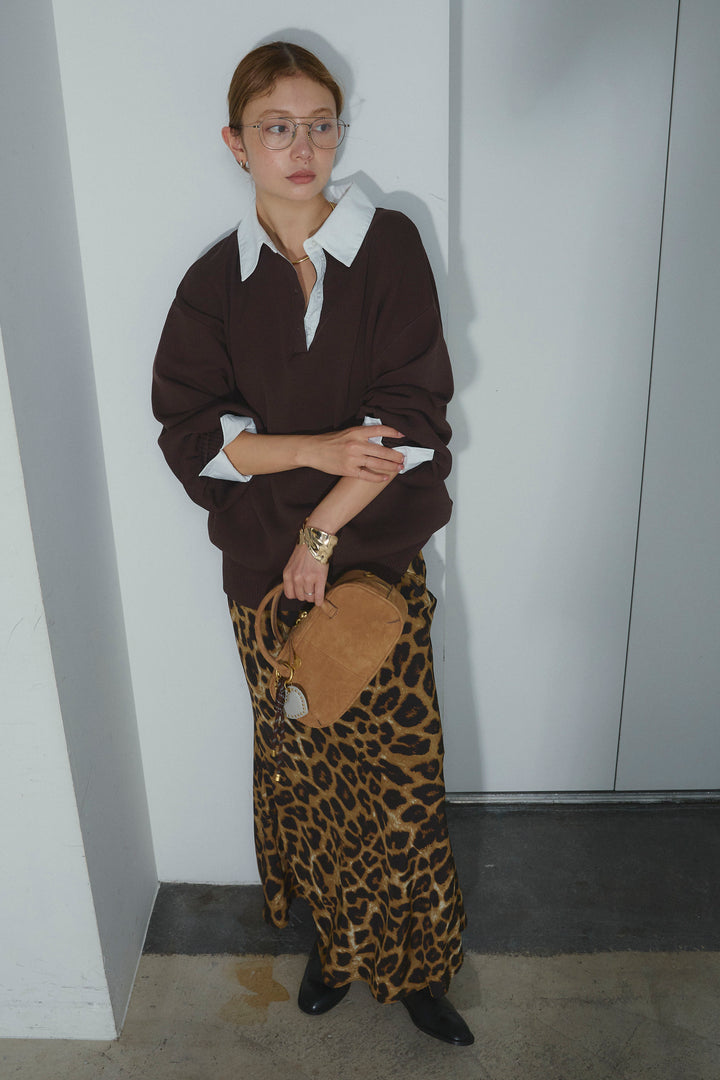 [予約/SET]プレッピーコントラストニット+レオパードナロースカート(2set)