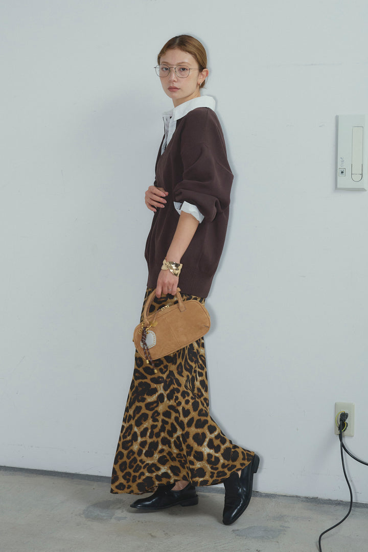 [予約/SET]プレッピーコントラストニット+レオパードナロースカート(2set)