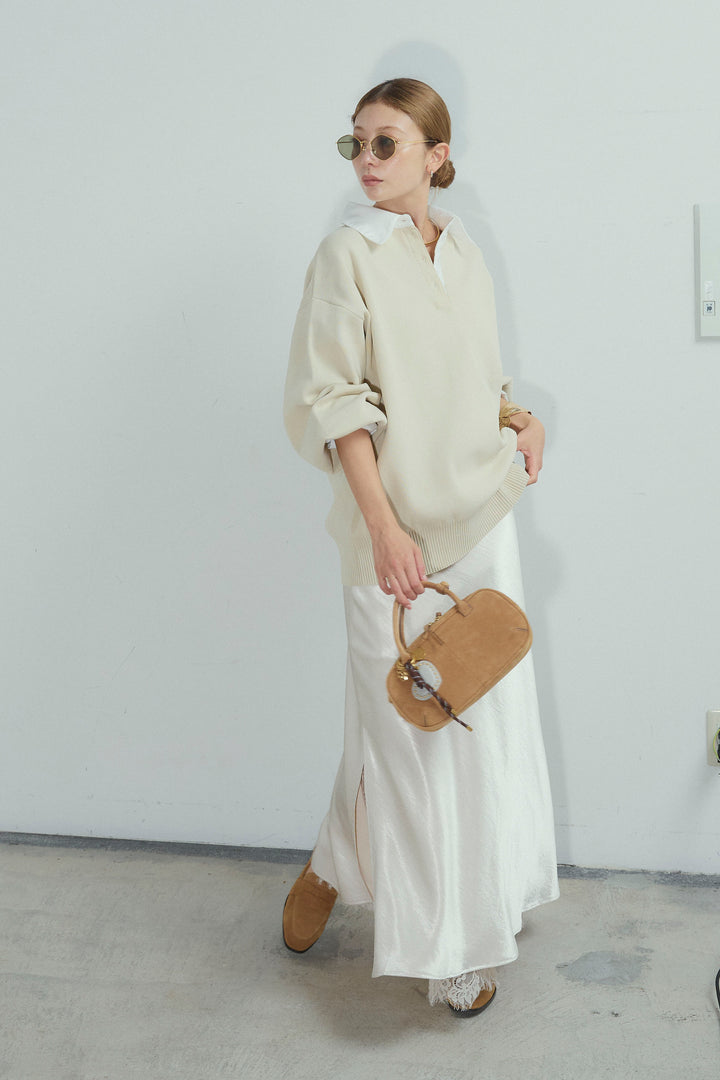 [予約/SET]プレッピーコントラストニット+裾レースサテンスカート(2set)