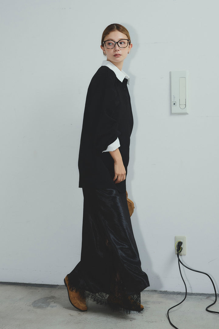 [予約/SET]プレッピーコントラストニット+裾レースサテンスカート(2set)