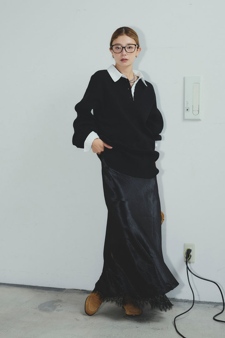 [予約/SET]プレッピーコントラストニット+裾レースサテンスカート(2set)