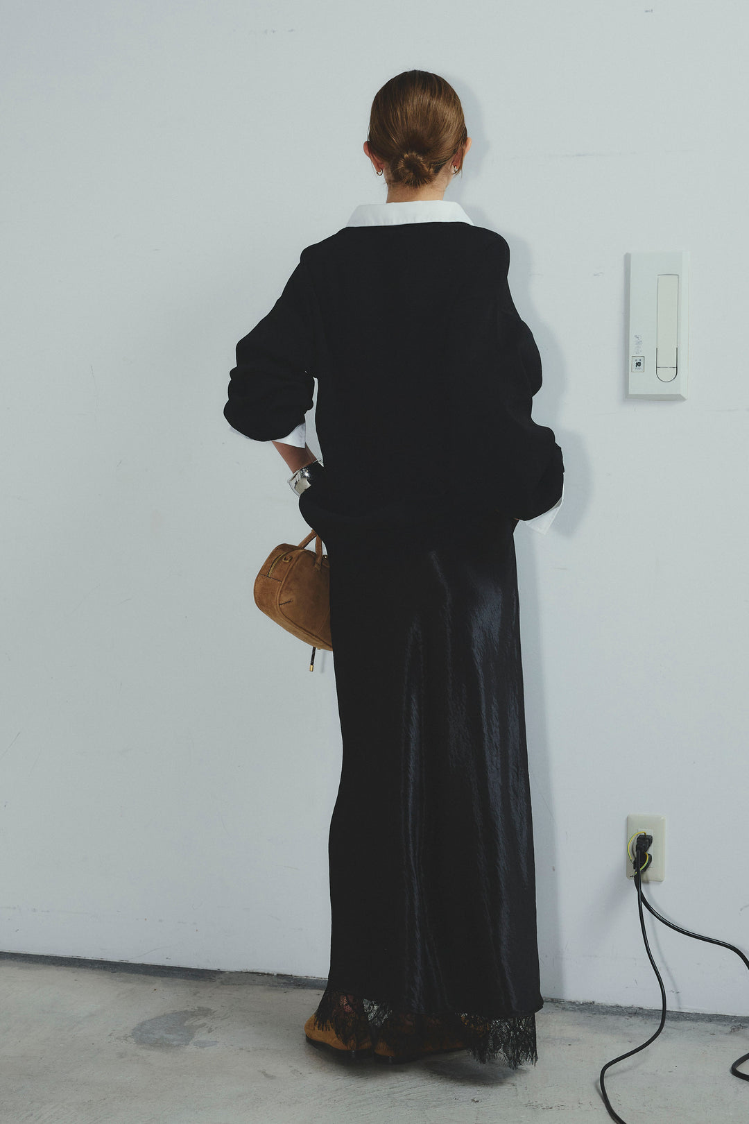 [予約/SET]プレッピーコントラストニット+裾レースサテンスカート(2set)