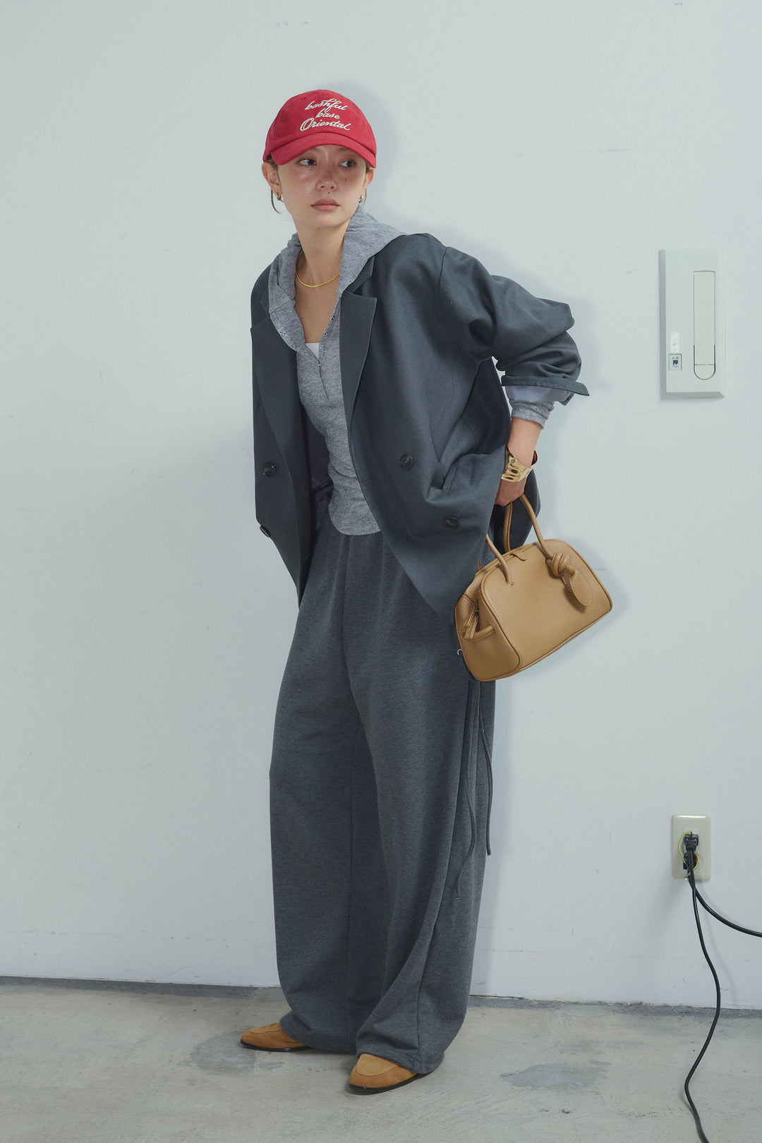 [予約/SET]ヘザーツイルダブルジャケット+サイドレースアップスウェットパンツ(2set)