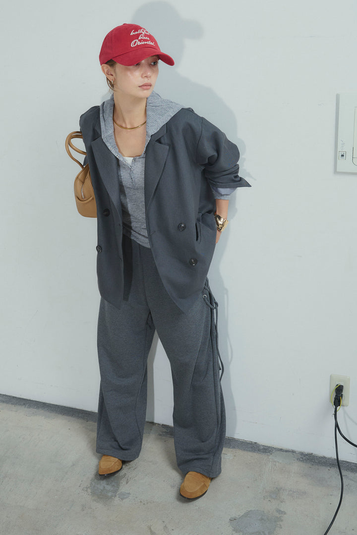 [予約/SET]ヘザーツイルダブルジャケット+サイドレースアップスウェットパンツ(2set)