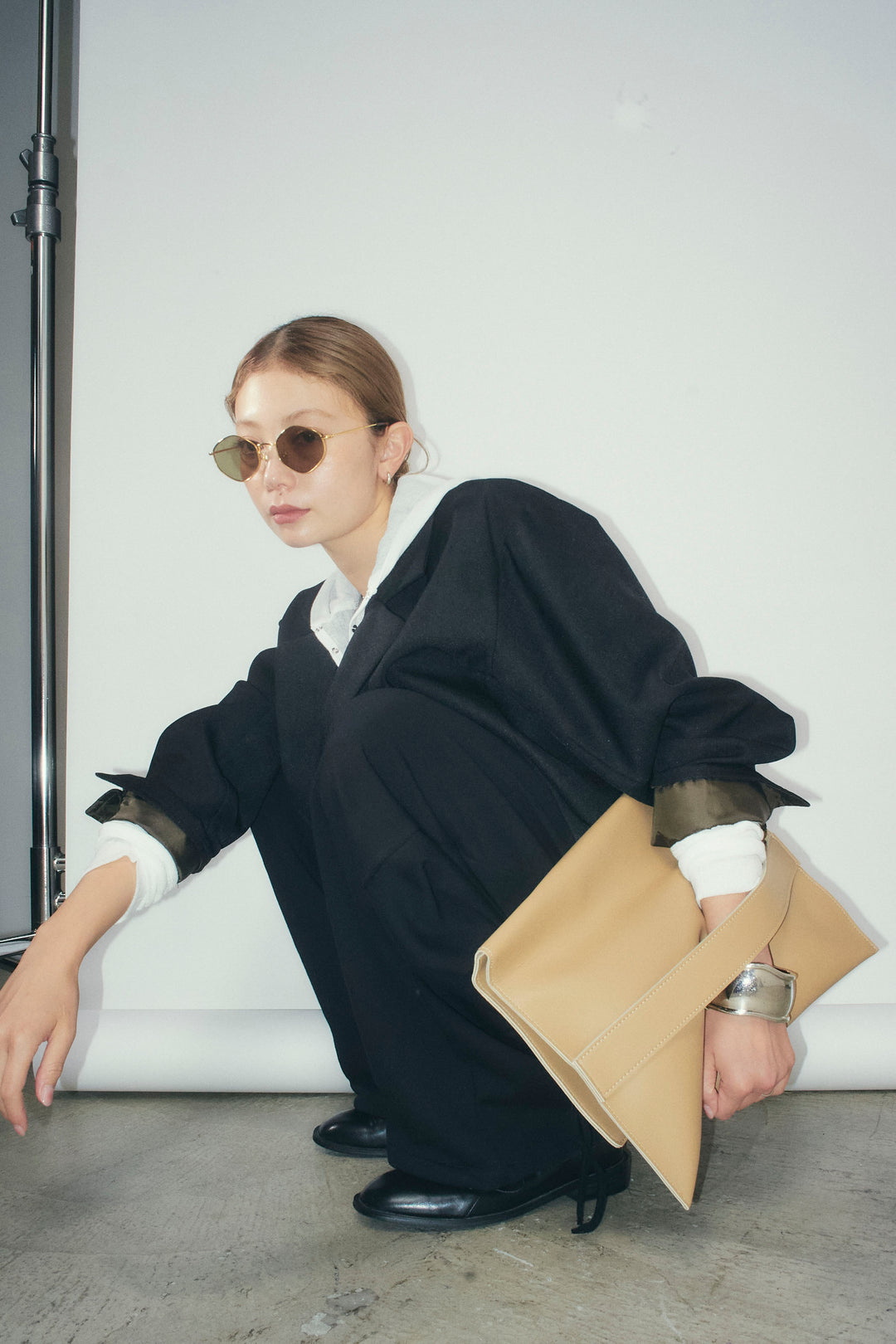 [予約/SET]ヘザーツイルダブルジャケット+シアーフーディ+サイドレースアップスウェットパンツ(3set)