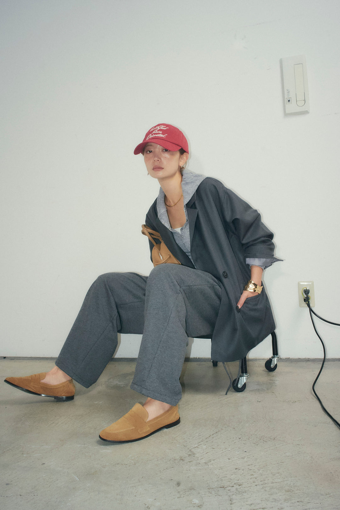 [予約/SET]ヘザーツイルダブルジャケット+サイドレースアップスウェットパンツ(2set)