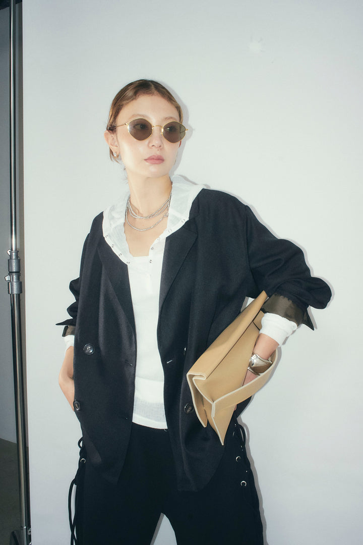 [予約/SET]ヘザーツイルダブルジャケット+サイドレースアップスウェットパンツ(2set)