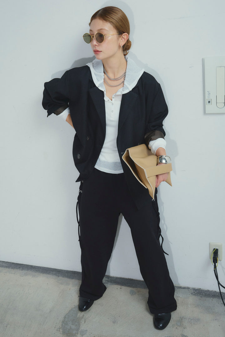 [予約/SET]ヘザーツイルダブルジャケット+サイドレースアップスウェットパンツ(2set)