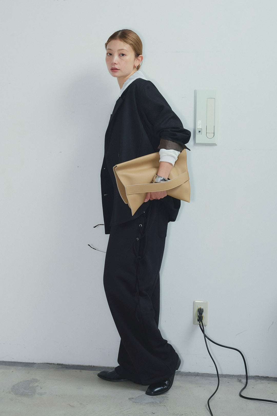 [予約/SET]ヘザーツイルダブルジャケット+サイドレースアップスウェットパンツ(2set)