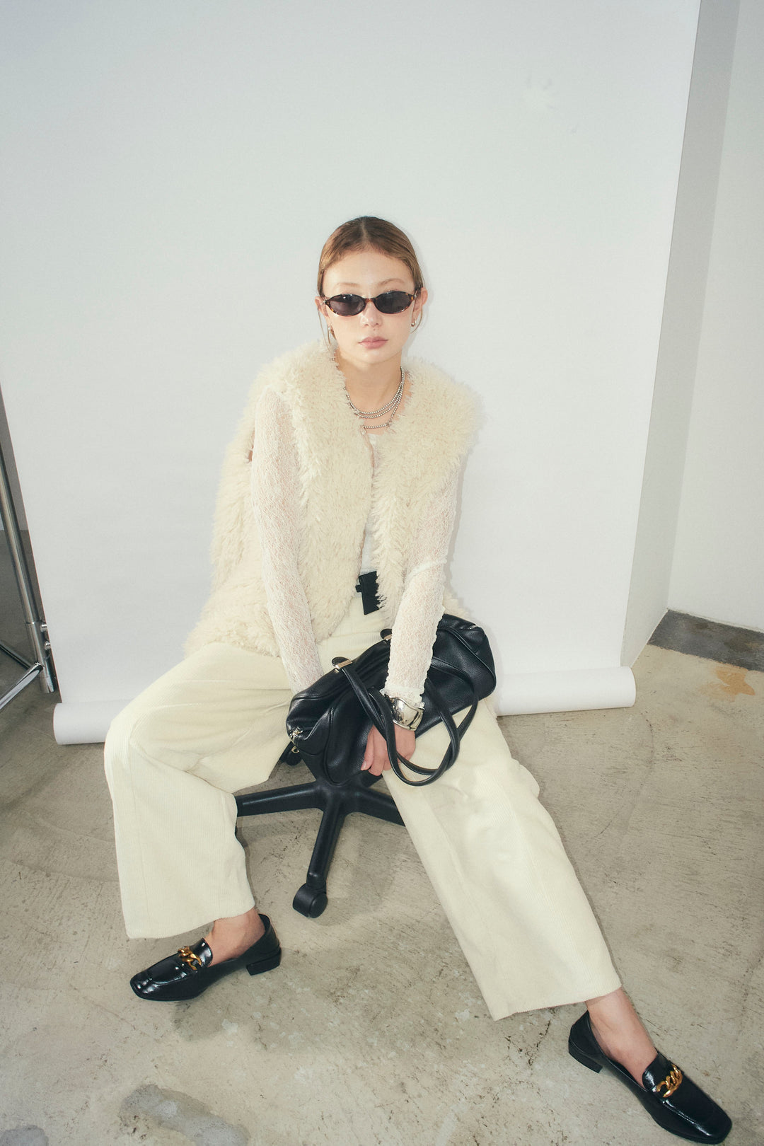 [予約/SET]プードルファーベスト+細畝コーデュロイカーブパンツ(2set)