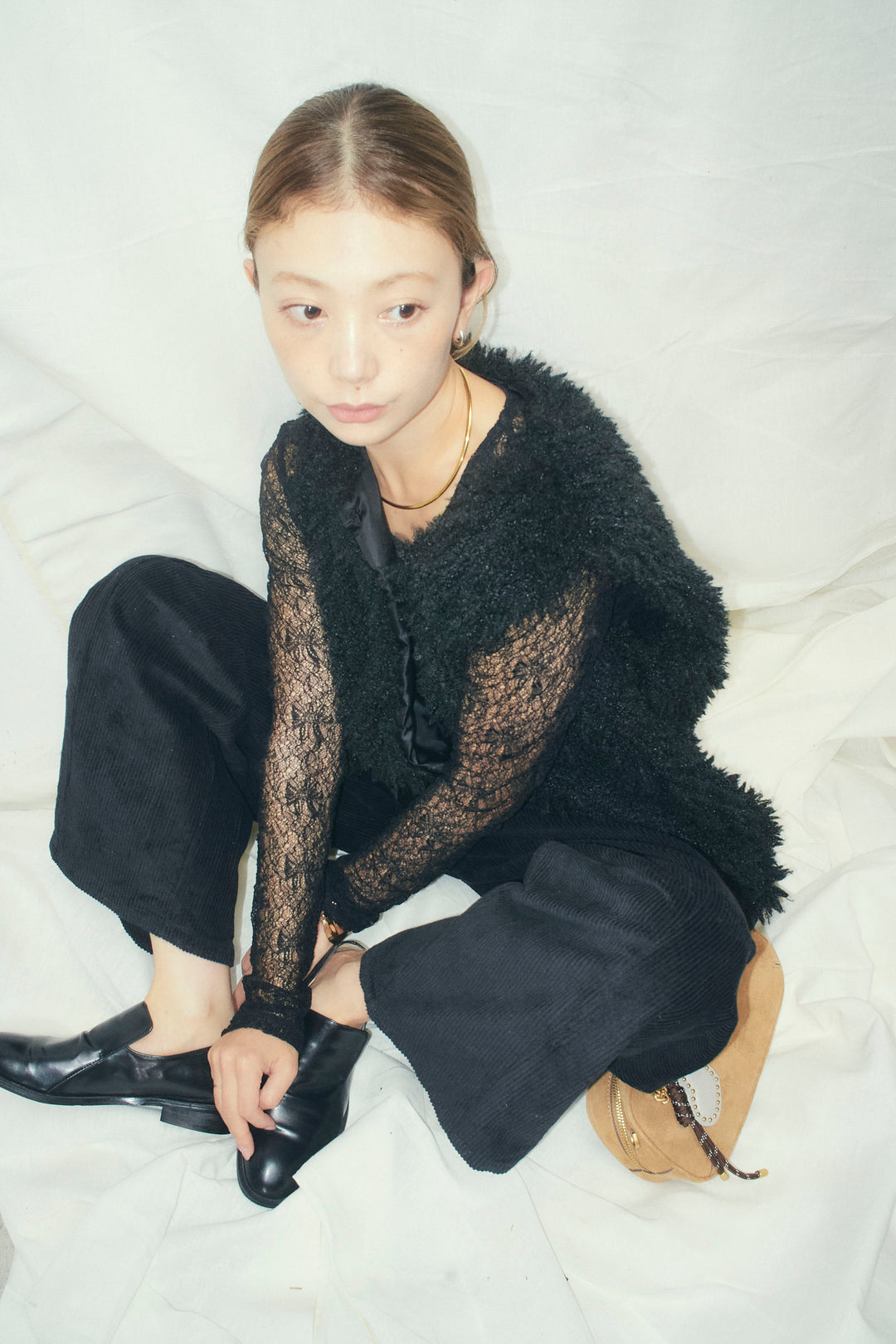 [予約/SET]プードルファーベスト+シアーレーストップス+細畝コーデュロイカーブパンツ(3set)