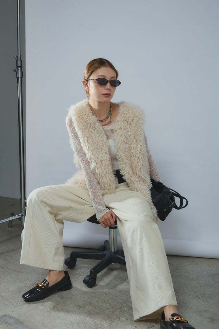 [予約/SET]プードルファーベスト+細畝コーデュロイカーブパンツ(2set)