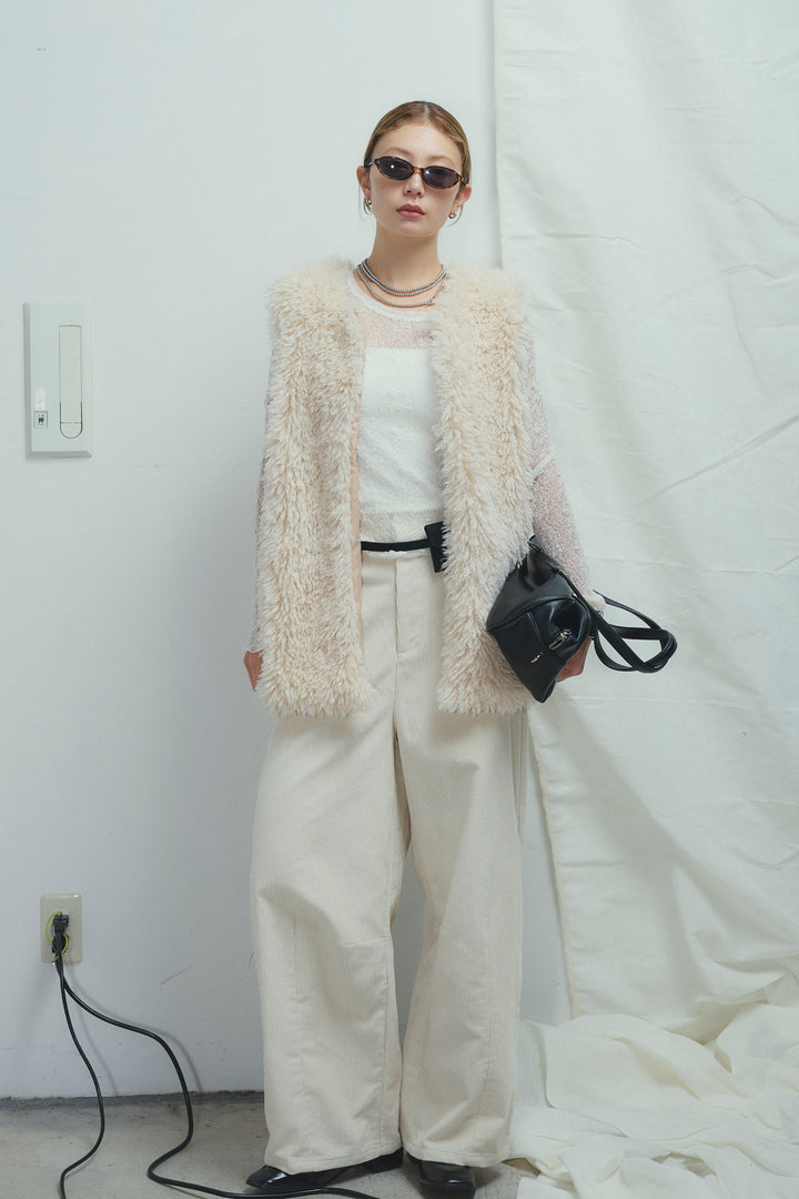 [予約/SET]プードルファーベスト+細畝コーデュロイカーブパンツ(2set)