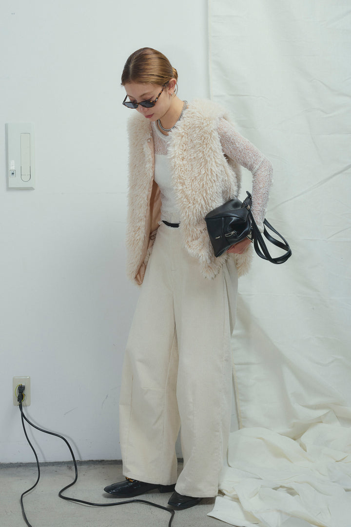 [予約/SET]プードルファーベスト+シアーレーストップス+細畝コーデュロイカーブパンツ(3set)