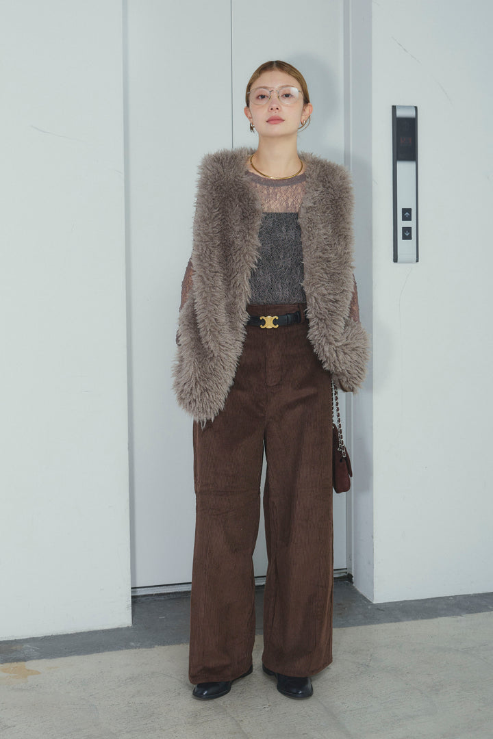 [予約/SET]プードルファーベスト+シアーレーストップス+細畝コーデュロイカーブパンツ(3set)