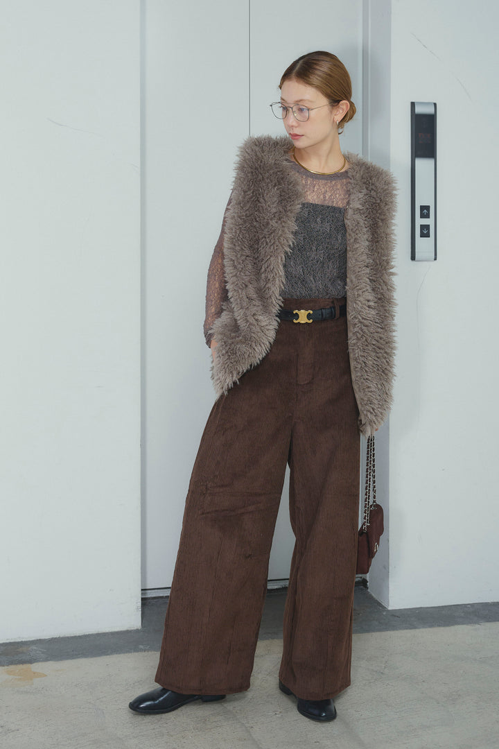 [予約/SET]プードルファーベスト+細畝コーデュロイカーブパンツ(2set)