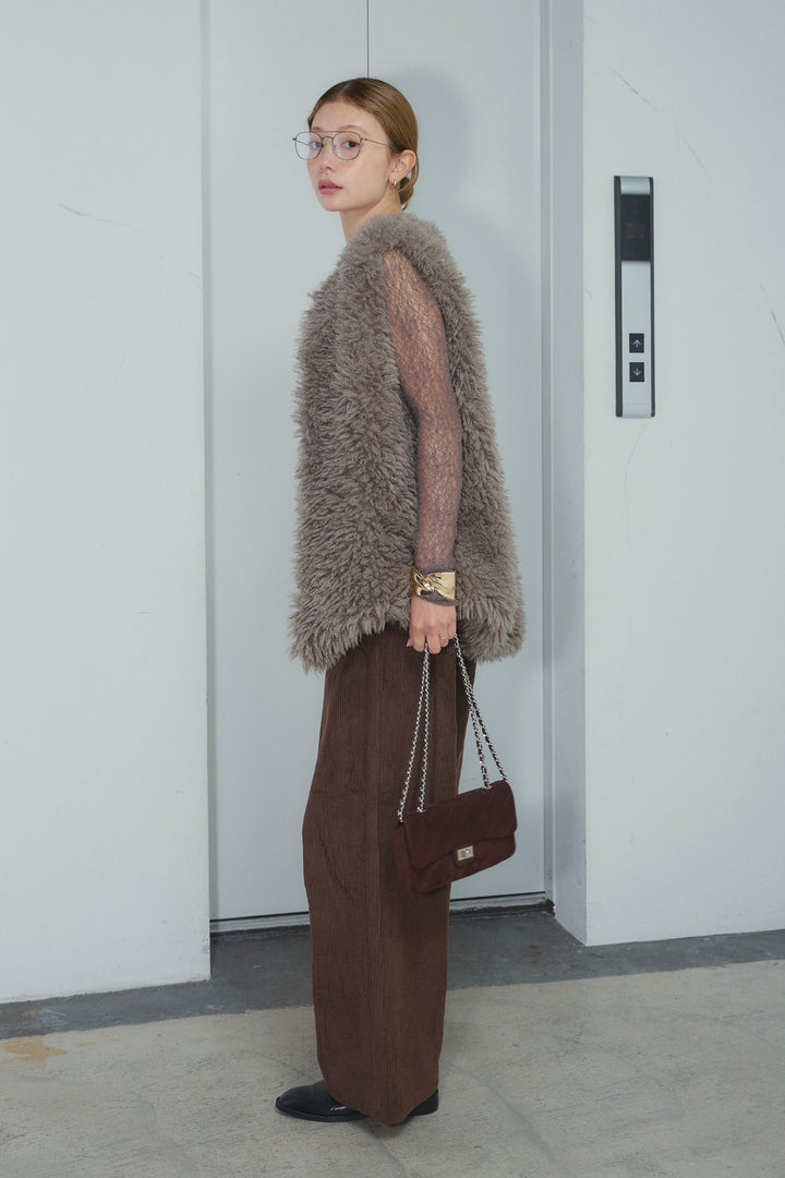 [予約/SET]プードルファーベスト+シアーレーストップス+細畝コーデュロイカーブパンツ(3set)