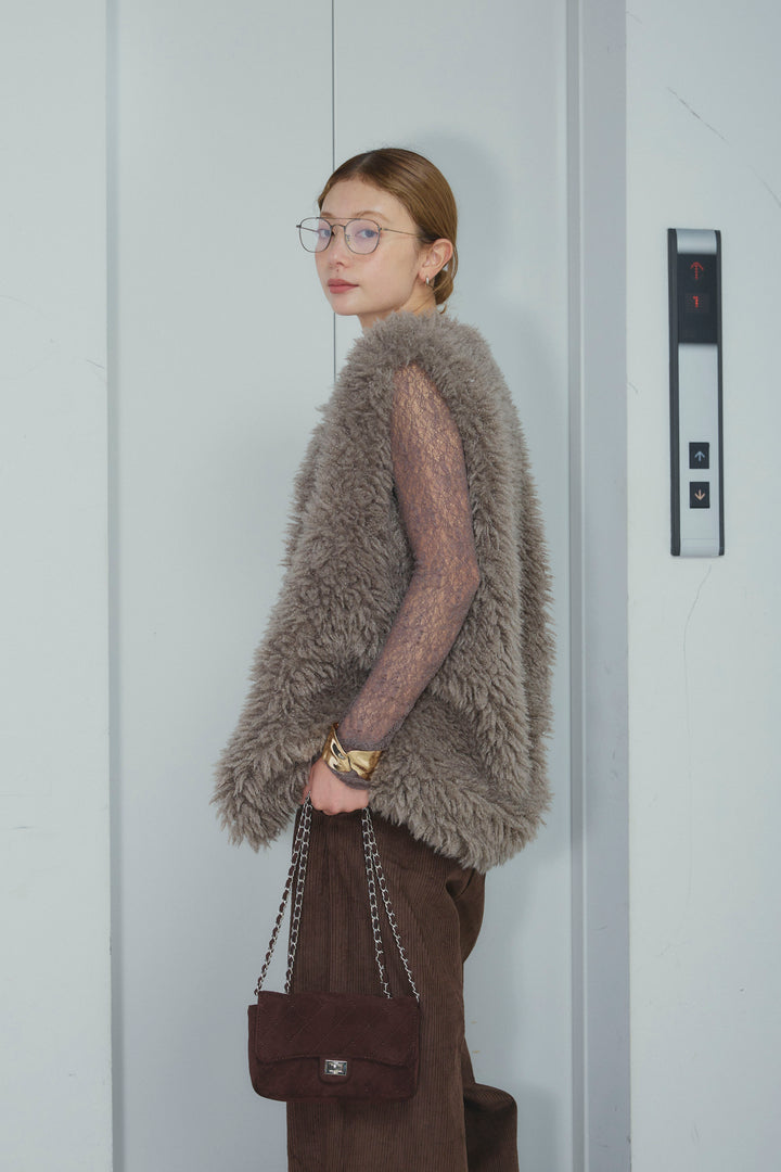 [予約/SET]プードルファーベスト+細畝コーデュロイカーブパンツ(2set)