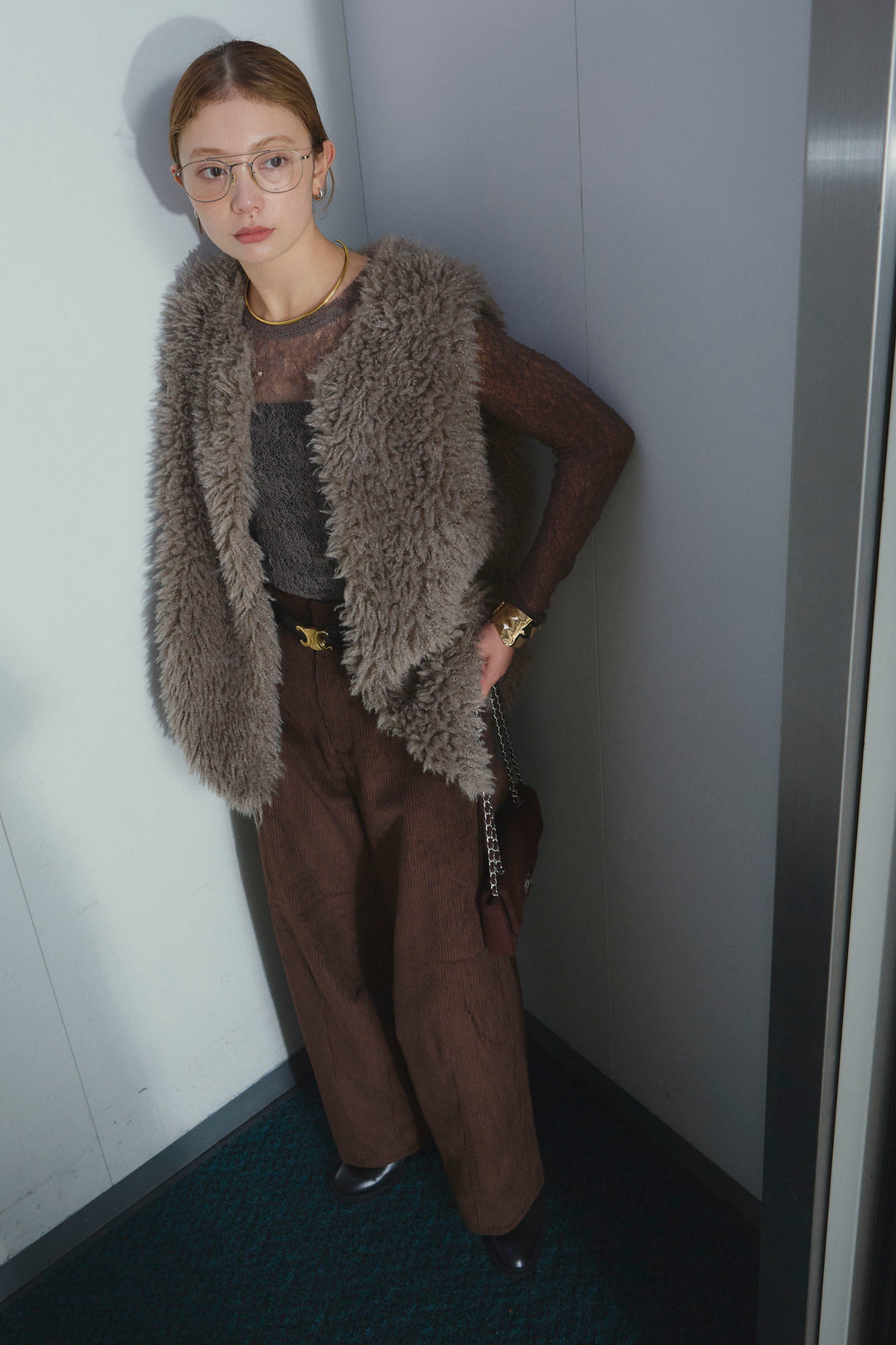 [予約/SET]プードルファーベスト+シアーレーストップス+細畝コーデュロイカーブパンツ(3set)