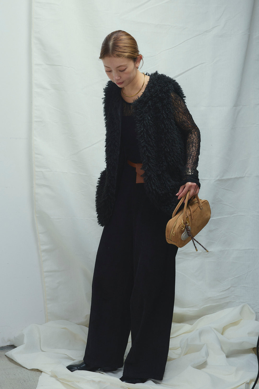 [予約/SET]プードルファーベスト+細畝コーデュロイカーブパンツ(2set)