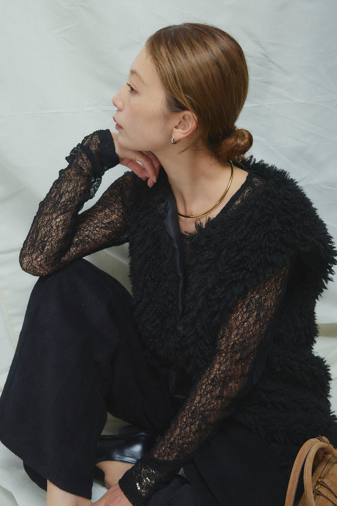 [予約/SET]プードルファーベスト+シアーレーストップス+細畝コーデュロイカーブパンツ(3set)