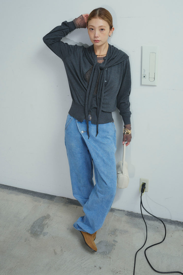 [予約/SET]スカーフセットウール混カーデ+アシメウエストデニム(2set)