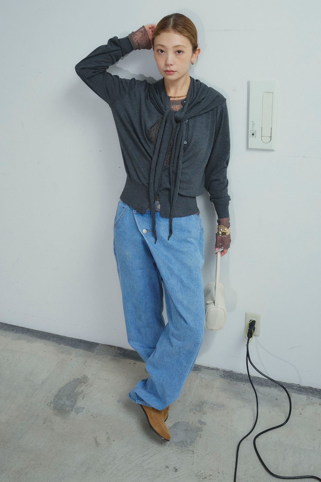 [予約/SET]スカーフセットウール混カーデ+シアーレーストップス(2set)