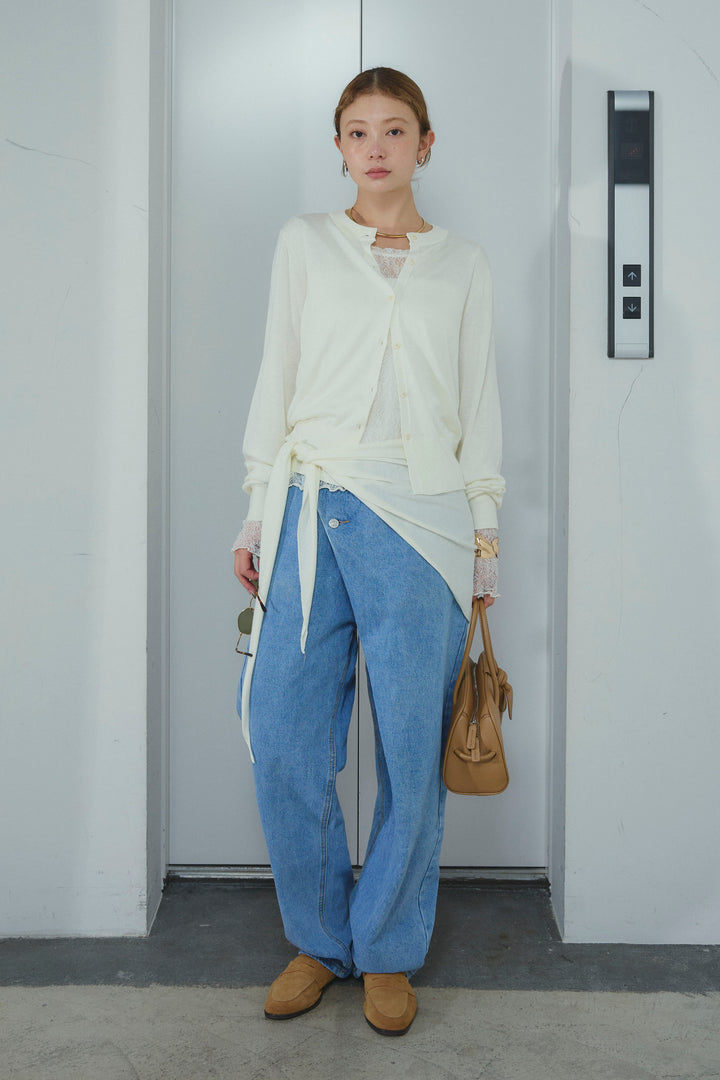 [予約/SET]スカーフセットウール混カーデ+シアーレーストップス+アシメウエストデニム(3set)