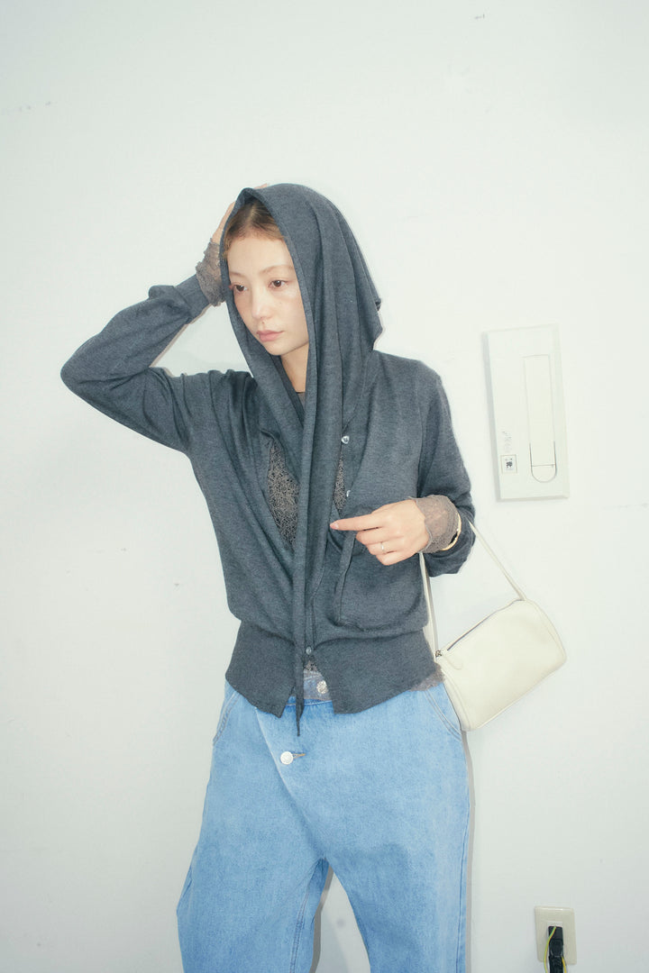 [予約/SET]スカーフセットウール混カーデ+アシメウエストデニム(2set)