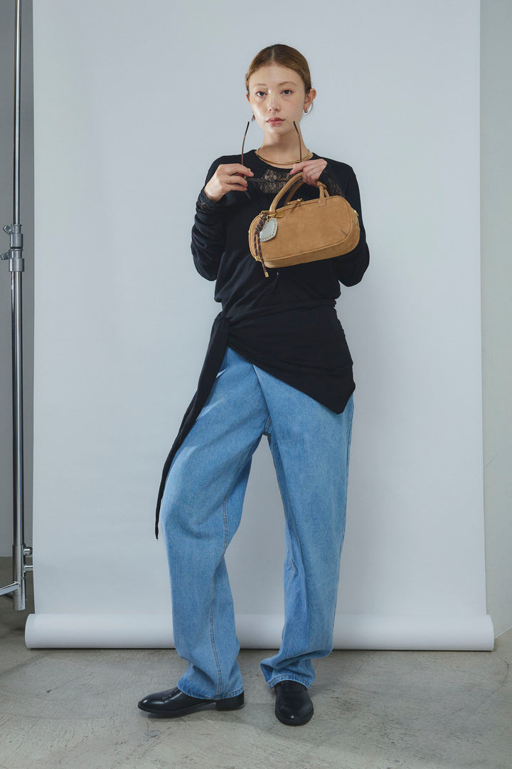 [予約/SET]スカーフセットウール混カーデ+シアーレーストップス+アシメウエストデニム(3set)