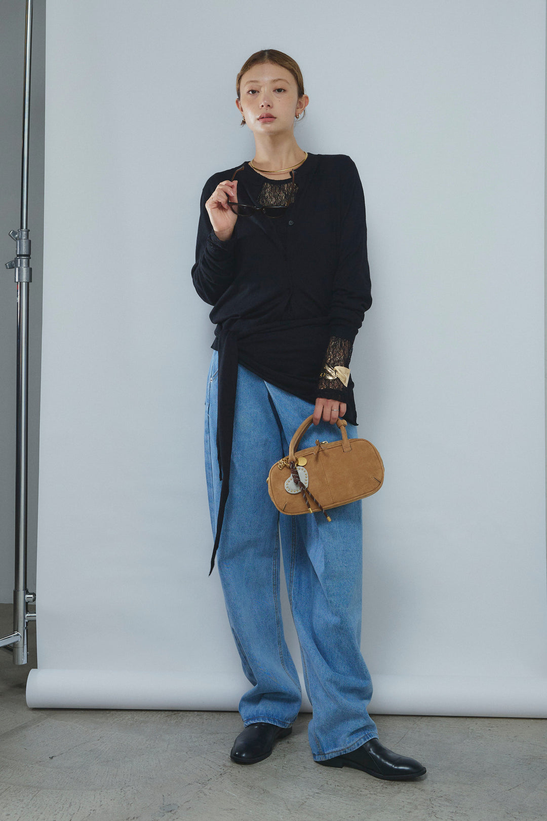 [予約/SET]スカーフセットウール混カーデ+アシメウエストデニム(2set)