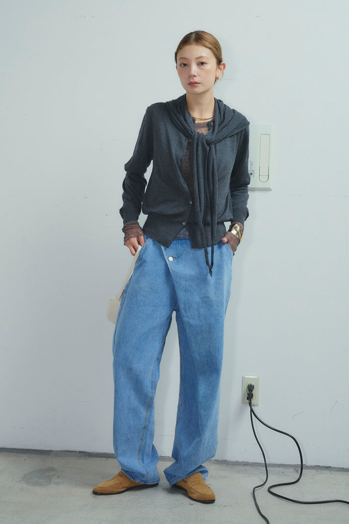 [予約/SET]スカーフセットウール混カーデ+アシメウエストデニム(2set)