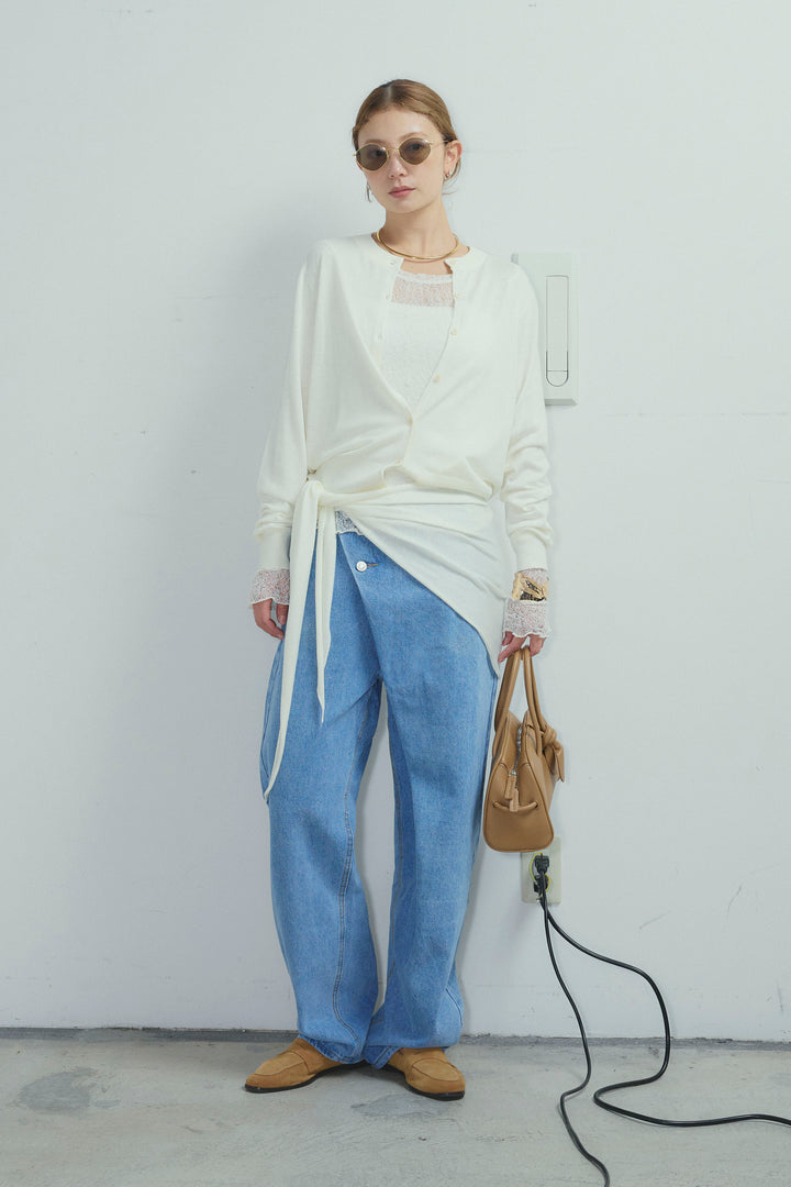 [予約/SET]スカーフセットウール混カーデ+シアーレーストップス+アシメウエストデニム(3set)