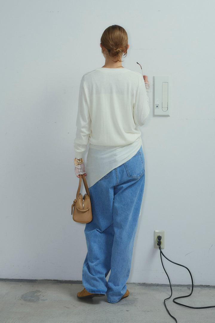 [予約/SET]スカーフセットウール混カーデ+アシメウエストデニム(2set)