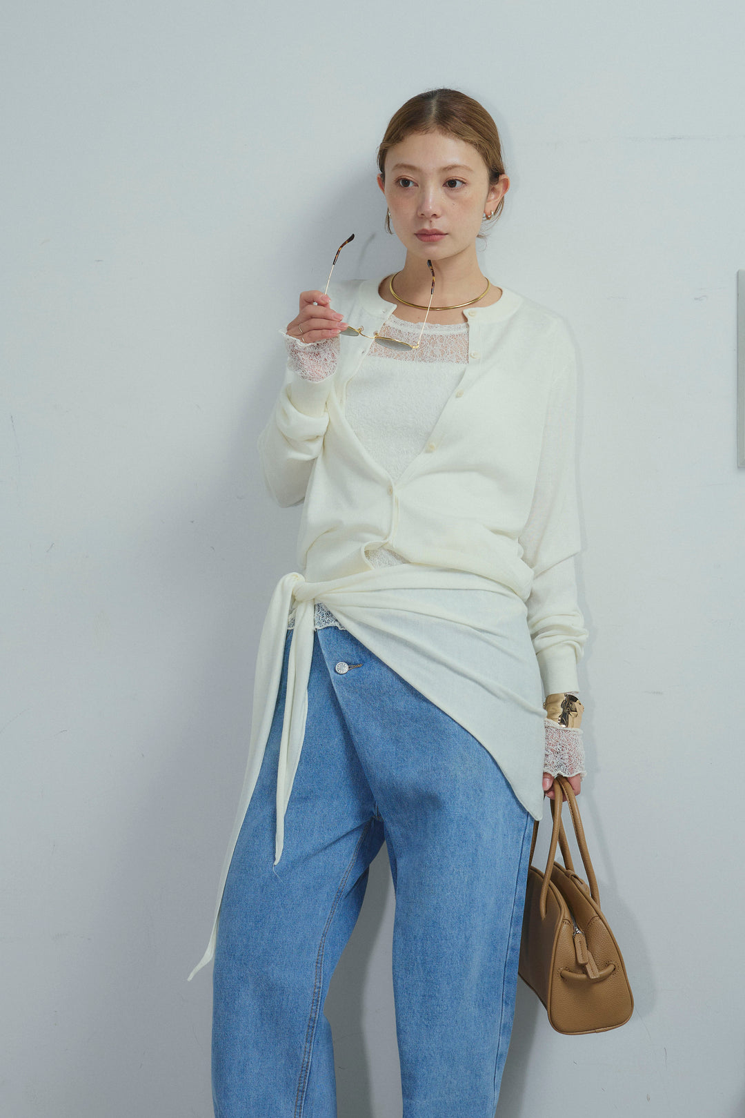 [予約/SET]スカーフセットウール混カーデ+アシメウエストデニム(2set)